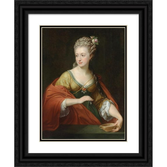 Pompeo Batoni 19x24 Black Ornate Framed Double Matted Museum Art Print Titled: Portrait of a Lady, Traditionally Identified as Alexandra Evichovna Demidov as Cleopatra