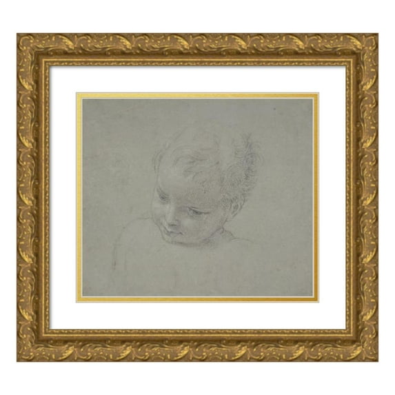 Pompeo Batoni 23x20 Gold Ornate Framed and Double Matted Museum Art Print Titled - Bust-Length Study of a Child (1708-87)