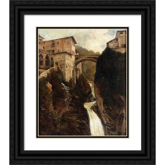 Pompeo Pozzi 20x23 Black Ornate Framed Double Matted Museum Art Print Titled: View of Nesso