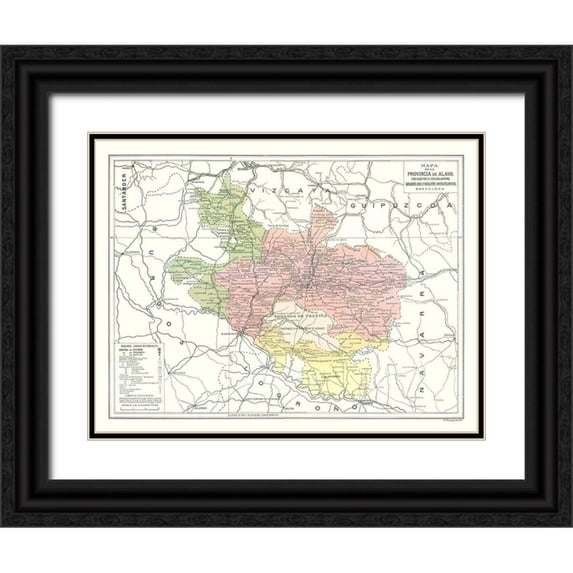 Pompido 18x15 Black Ornate Wood Framed with Double Matting Museum Art Print Titled - Alava Province Spain - Pompido 1913