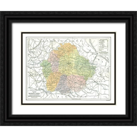 Pompido 18x15 Black Ornate Wood Framed with Double Matting Museum Art Print Titled - Cuenca Province Spain - Pompido 1913