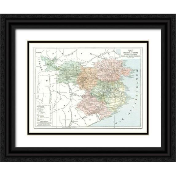 Pompido 32x25 Black Ornate Wood Framed with Double Matting Museum Art Print Titled - Girona Province Spain - Pompido 1913