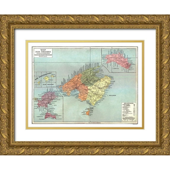 Pompido 32x25 Gold Ornate Wood Framed with Double Matting Museum Art Print Titled - Balearic Islands Spain - Pompido 1913