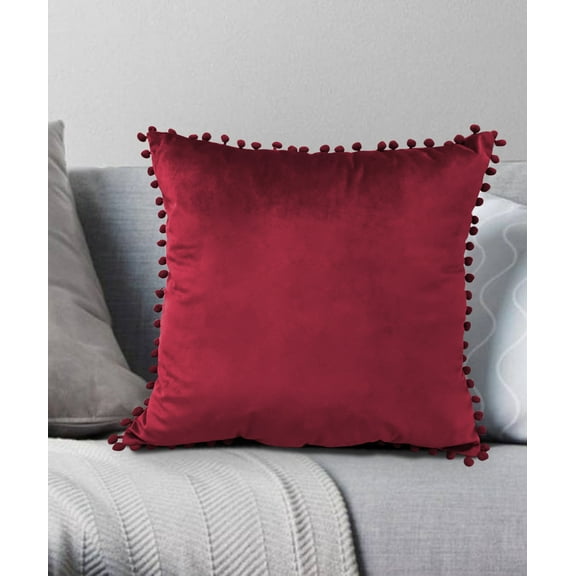 Pompom Decorative Pillow Ruby Wine 18X18