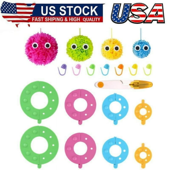 Pompom Makers,4Sizes Pompom Device+12Colours Wool Weaver Needle Pompom Maker Set