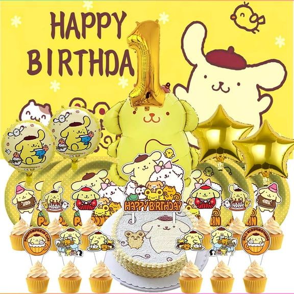 Pompompurin 1st Tableware Balloons Cake Toppers Backdrop Banner Supplies Party Decor Plates Decorations
