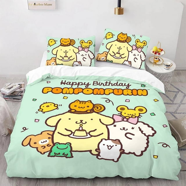 Pompompurin 3in1 Bedding Set Bed Sheet Pillowcase Bedroom Home Suit Washable