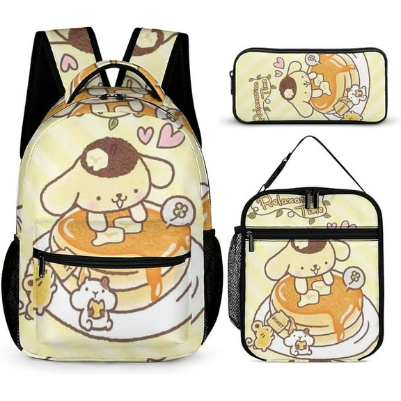 Pompompurin Backpack Casual backpack duffel bag combo three-piece set pocket duffel bag, Black, One Size