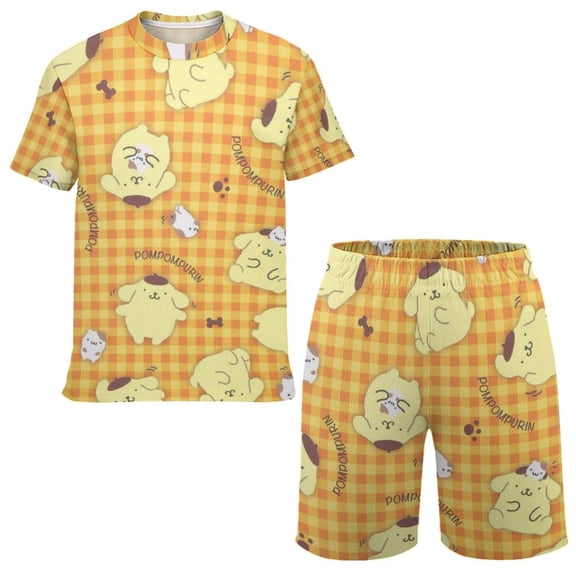 Pompompurin Boys Short Sleeve Mesh T-Shirt And Shorts Outfit Set Summer Clothes Set for Kids