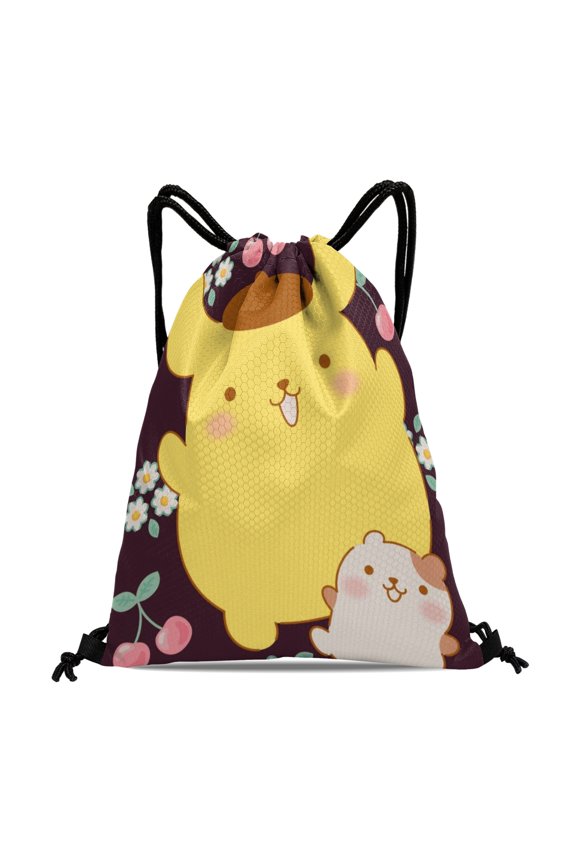 Pompompurin Drawstring Bag:Waterproof design, suitable for fitness, hiking, yoga, swimming, travel, beach, and shopping, measuring 15.7*17.7 inches.