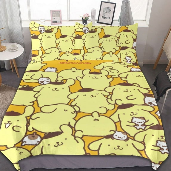 Pompompurin Duvet Cover Set 3-Piece Bedding Set Soft Warm And Comfortable Soft Bed Set with 1 Duvet Cover And 2 Pillowcases for Bedroom All Season 102"x90"