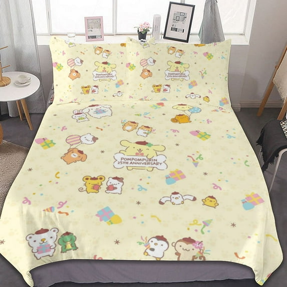 Pompompurin Duvet Cover Set 3-Piece Bedding Set Soft Warm And Comfortable Soft Bed Set with 1 Duvet Cover And 2 Pillowcases for Bedroom All Season 90"x90"