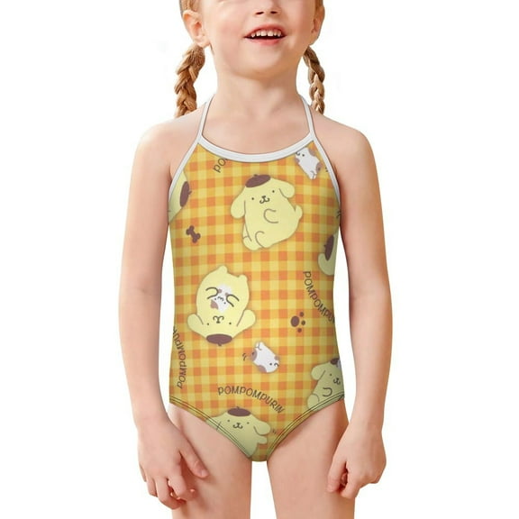 Pompompurin Girls One Piece Swimsuits Hawaiian Summer Swimwear Beach Bathing Suit Outfits