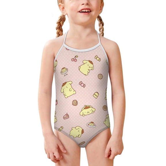 Pompompurin Girls One Piece Swimsuits Hawaiian Summer Swimwear Beach Bathing Suit Outfits