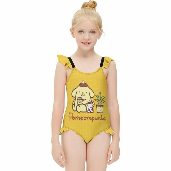 Pompompurin Girls One Piece Swimsuits Hawaiian Summer Swimwear Beach Bathing Suit Outfits