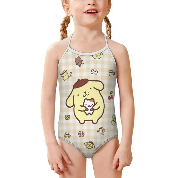 Pompompurin Girls One Piece Swimsuits Hawaiian Summer Swimwear Beach Bathing Suit Outfits