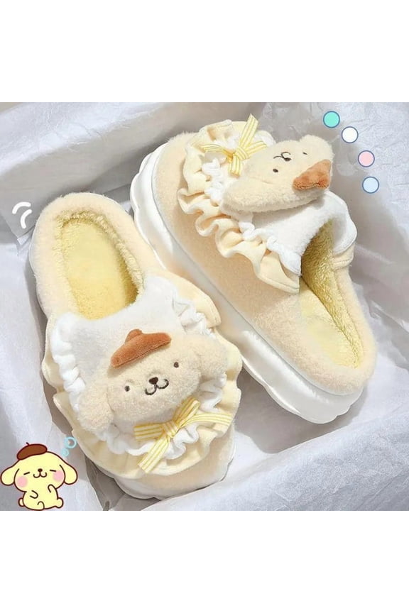 Pompompurin, Kuromi and Hello Kitty Slippers – Cute Cartoon Winter Indoor Shoes – Warm Cotton Plush Home Slippers for Women Girls