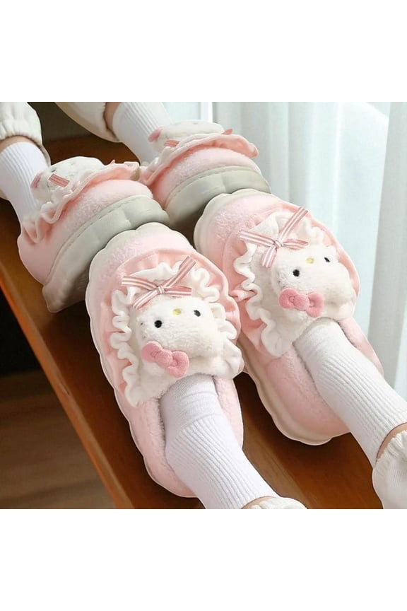 Pompompurin, Kuromi and Hello Kitty Slippers – Cute Cartoon Winter Indoor Shoes – Warm Cotton Plush Home Slippers for Women Girls