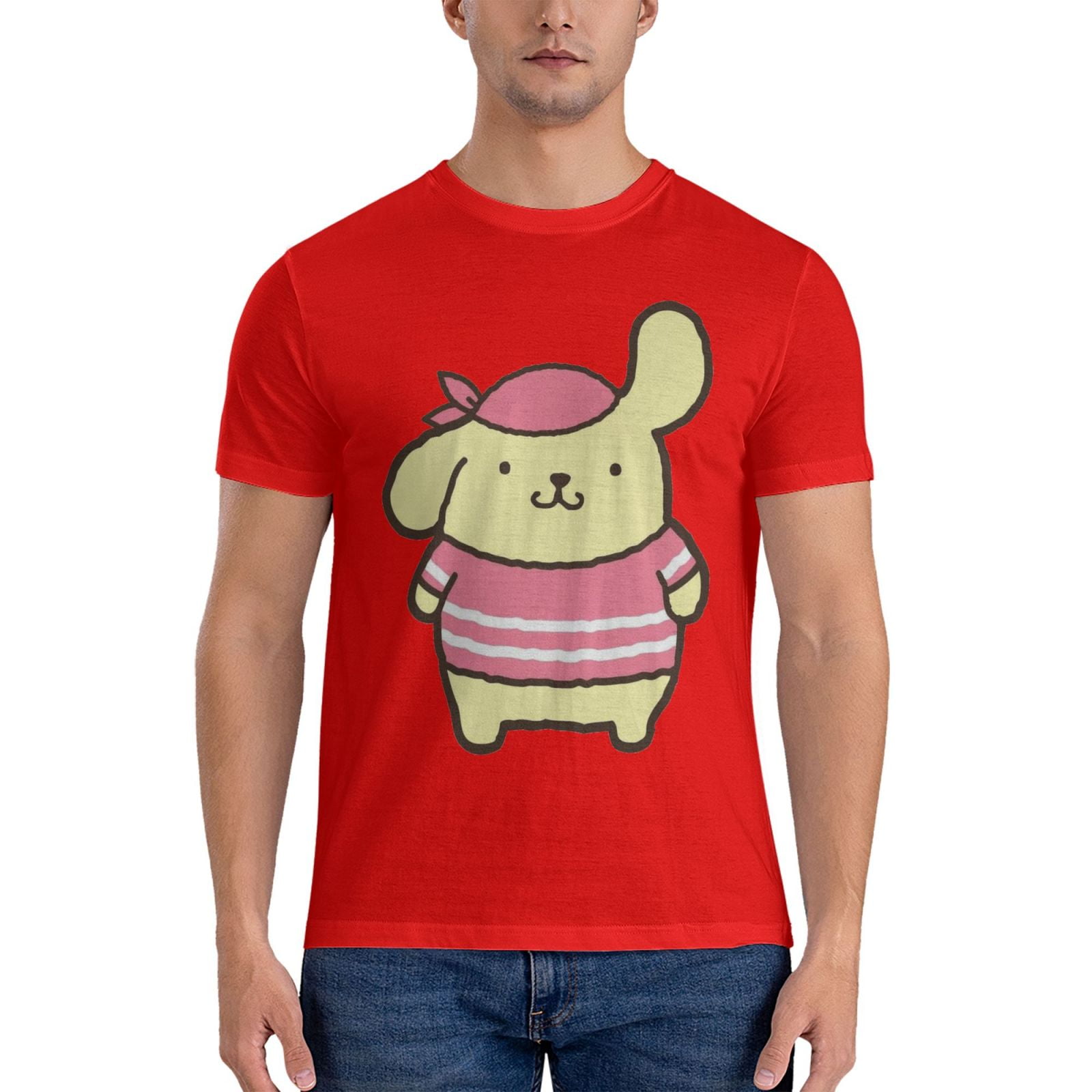 ★WAIKEI★ Pompompurin big graphic short sleeve t-shirt red Pompompurin Men'S Cotton Short Sleeve Fashion Classic Top T