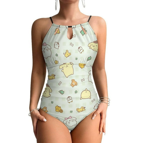 Pompompurin Women's One Piece Swimsuit High Neck Tummy Control Swimwear Bathing Suit