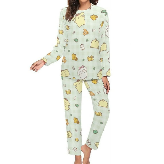 Pompompurin Women's Pajama Sets Long Sleeve Pajamas Top And Pants Sleepwear Nightwear Soft Pjs Lounge Sets