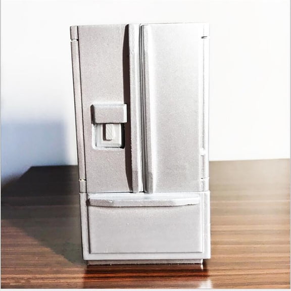 Pompotops 1:12 Mini Doll House Simulation Refrigerator Model White Silver Gray
