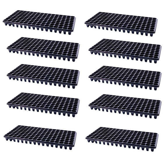 Pompotops 10 Pack Garden Tools 128 Cells Seedling Trays- BPA Free Plastic Gardening Germination Trays,for Flowers, Seedlings, Plants, Wheatgrass, Microgreens & More