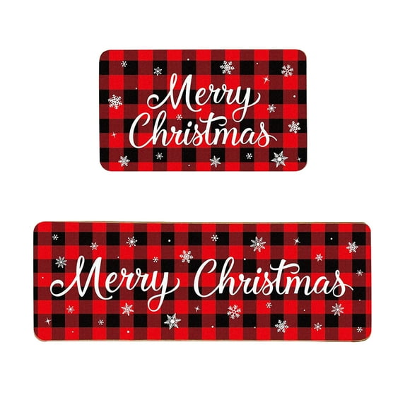 Pompotops 2 Pcs Christmas Kitchen Rugs And Mats (16x24in+16x48 Inches) For Floor Non-Slip Backing Mat Gnome Santa Santa Snowman Merry Christmas Kitchen Decor Kitchen Rug Sets Xmas Decor, Home Gift