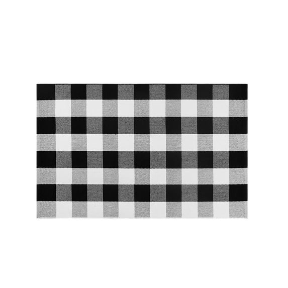Vikakiooze 23.6''X 35.4'' Fall Outdoor Rug Orange Plaid Outdoor Rug Cotton Hand-Woven Check Rug Layered Doormats for Front Door/Front Porch/Farmhouses/Entryway/Patio 23.6''X 35.4''