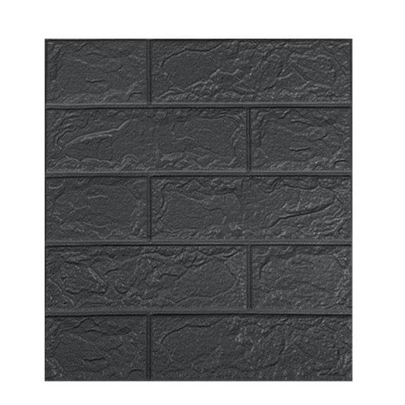 Pompotops 2PCS DIY 3D Brick, Wall Panels Peel and Stick, PE Foam Wallpaper Panels Room Decal Stone Decoration Embossed, Black