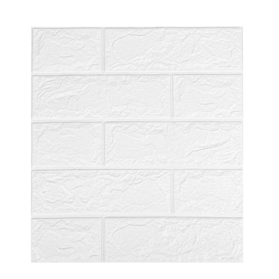 Pompotops 2PCS DIY 3D Brick, Wall Panels Peel and Stick, PE Foam Wallpaper Panels Room Decal Stone Decoration Embossed, White
