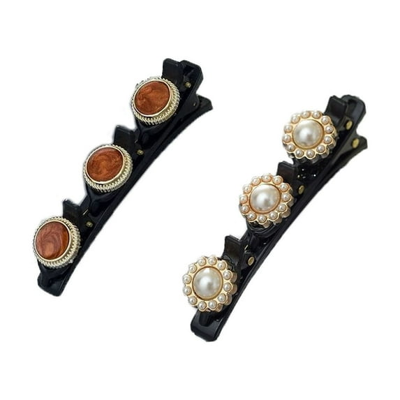 Odeerbi 3 PCS Braided Hair Clips with 3 Small Clips for Women Girls Cute Pearl Braided Hair Barrettes Hair Accessories