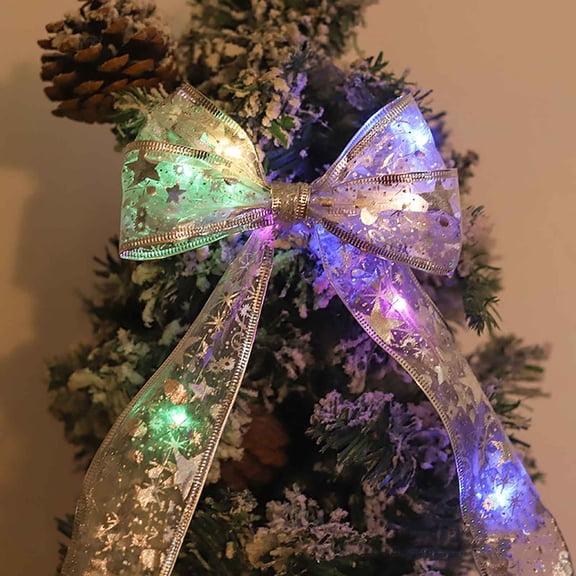 Pompotops 32ft 100 LED Christmas Tree Ribbon Lights Christmas Tree Ornaments DIY Lace Bow String Lights Decoration for Christmas New Year Wedding Party Wall Decoration