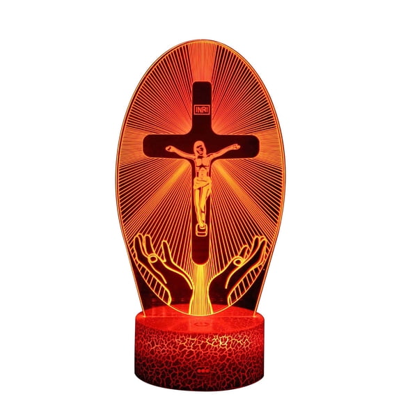 Pompotops 3D Jesus Virgin Night Light 7 Colors Color Changing Desktop Decorative Lamp Acrylic Flat ABS Base USB Cable Birthday Gift Toy
