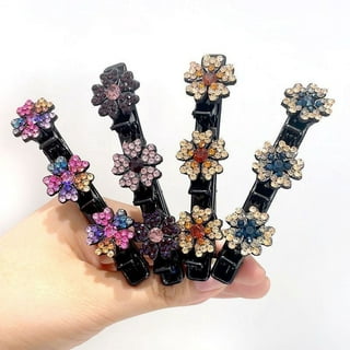 Pompotops Sparkling Crystal Stone Braided Hair Clips For Women Girls Hair  Barrettes with 3 Small Clips 6 Rhinestone Duckbill Clip Hair Accessories 