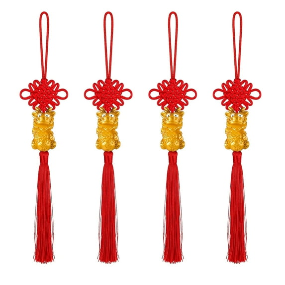 Pompotops 4-piece Set Of 2024 Chinese New Year Decorations Dragon Red Hanging Tassels Feng Shui Ornaments Chinese Knot Decoration To Attract Good Luck Wealth Chinese Knot