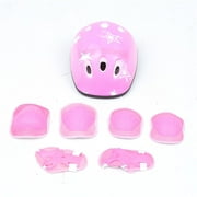 Pompotops 7 PCS Kids Bike Helmet Set Children Knee Elbow Pad Set Cycling Skate Protective Gear Set Pink