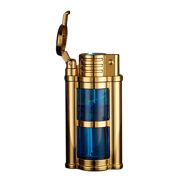 Pompotops Butane Torch Lighters, Transparent Compartment Visible Gas Window Direct Charging Lighter Personality Multi Color Gas Compartment Red Blue Flame Lighter, Gift