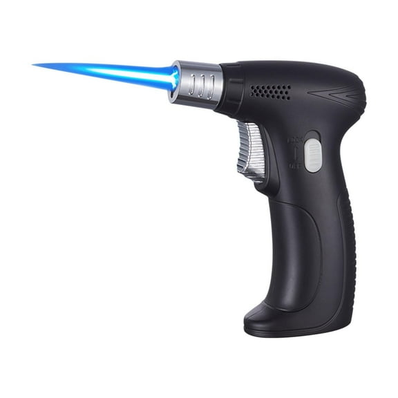 Pompotops Butane Torch Refillable Cooking Torch Kitchen Blowtorch Lighter With Adjustable Flame For Dessert Pudding Grilling And Baking Not Included Butane, Black