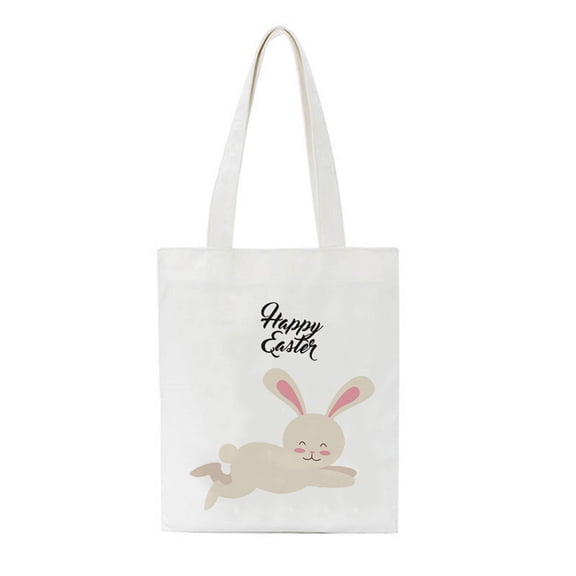 Pompotops Easter Bunny Basket Bags for Kids,Canvas Cotton Personalized Candy Basket Rabbit