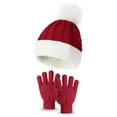 thumbnail image 1 of Pompotops Children Winter Warm Knit Beanie Hat Gloves Set, Winter Casual Fashion Kids Children Knitted Hat And Knitted Gloves Thermal Sets, Gift, Wine, Winter Clearance, 1 of 2