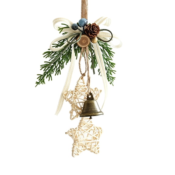 Pompotops Christmas Bell Hanging Ornaments Rustic With Pines Needle Bell Decoration Xmas Hanging Decorative Bell for Christmas Wreath Tree Door Decor