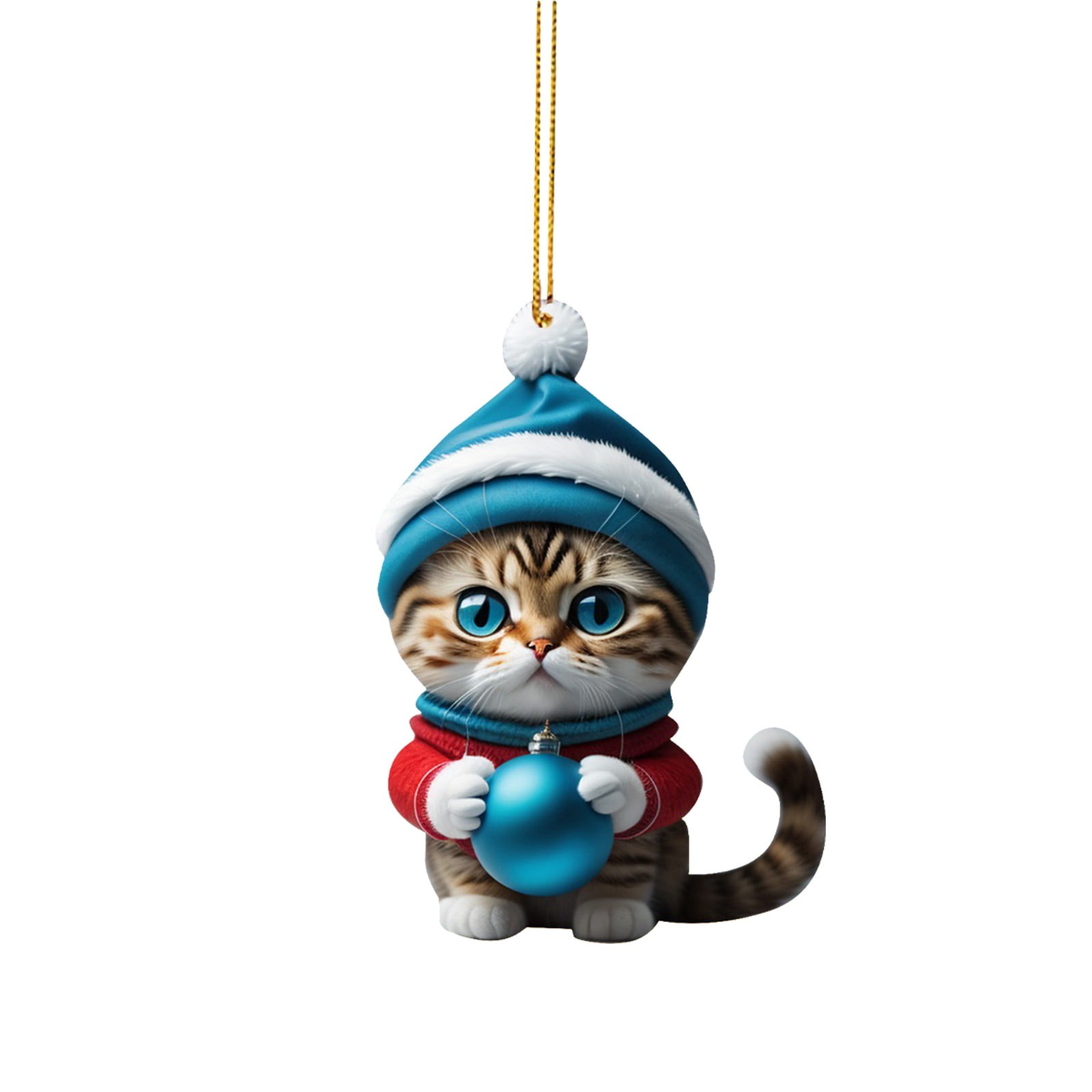 Pompotops Christmas Cat Ornaments for Christmas Tree, 2D Flat Christmas