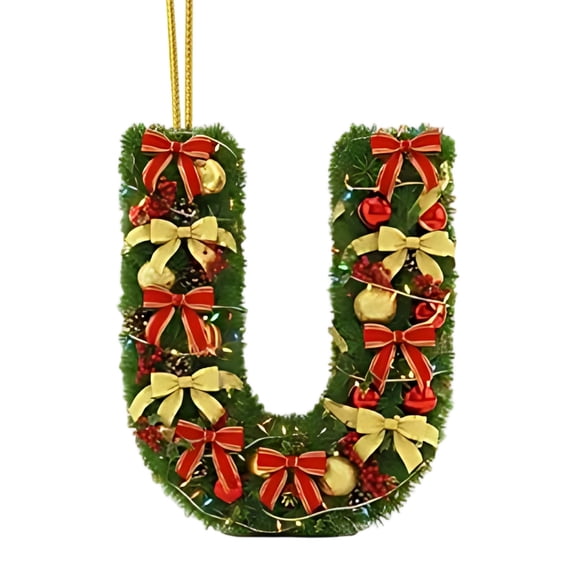 Pompotops Christmas Hanging Initial Letters Acrylic Alphabet Letters Pendant for DIY Name Spelling,Green Rustic Holiday Home Decor Xmas Tree Decoration