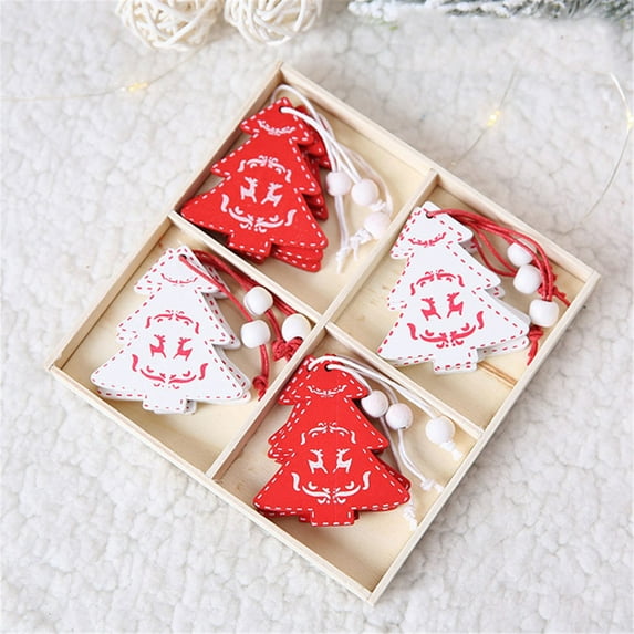 Pompotops Clearance Sales 12PC Christmas Ornaments Painted Wooden Christmas Tree Decoration Pendant DIY Ornaments
