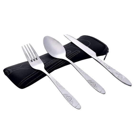 Pompotops Clearance Sales 3Pcs Stainless Steel Fork Spoon Tableware Travel Camping Cutlery Dinnerware