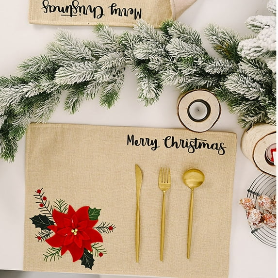 Pompotops Clearance Sales Christmas Decorations Big Red Flower Placemat Table Mat Tablecloth