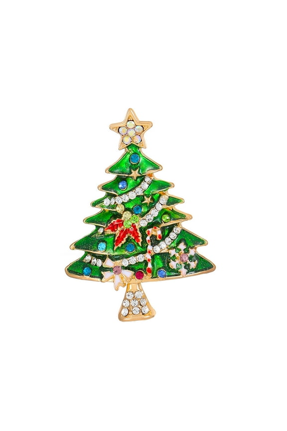 Clearance Sales Christmas Enamel Inlaid Diamond Christmas Tree Brooch Winter Coat Sweater Pin Clothing Accessories
