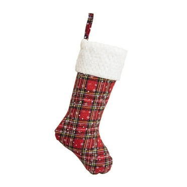 Pompotops Clearance Sales Christmas Mini Stocking Plaid With Cuff Stocking Decor Gift Bag