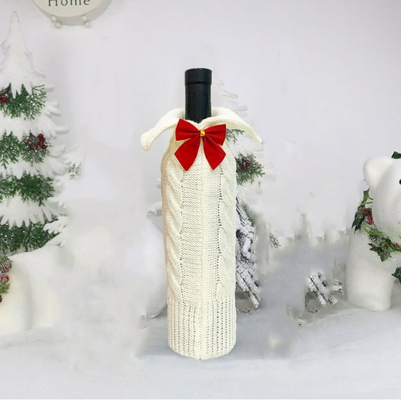 Pompotops Clearance Sales Christmas Wine Bag Wine Bottle Set Table Decoration Supplies Knitted Red Wine Bottle Bag